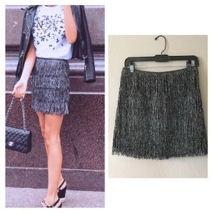 H&M Metallic Silver Fringe Mini Skirt ✨Size 4
